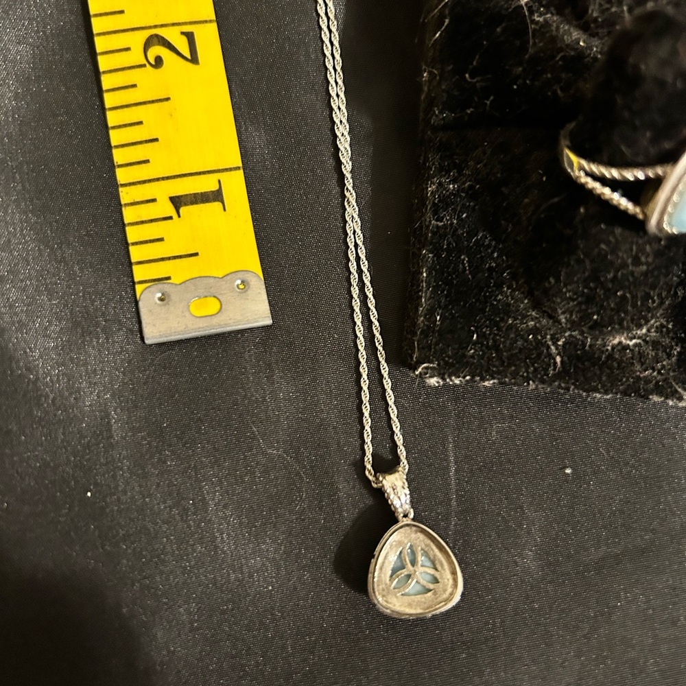 Like New Beautiful Sterling Silver Larimar Ring And Necklace From The Caribbean - Picture 7 of 7
